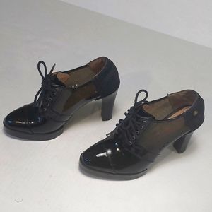 Diesel Woman Black leather Denim Oxford   Platform Shoes Size 38